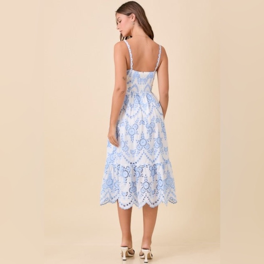 Eyelet Tiered Midi Dress with Scallop Hem - Main Strip - Picture 2 of 7